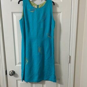 Talbots Teal Sleeveless Dress with Embroidered Accents